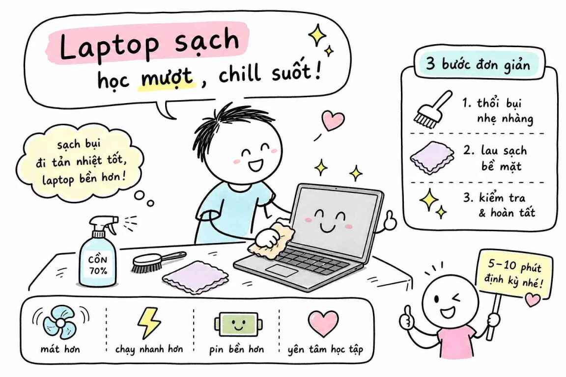 Hướng dẫn vệ sinh laptop tại nhà an toàn cho sinh viên và người bận rộn